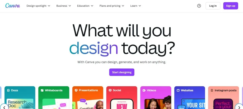 Canva homepage