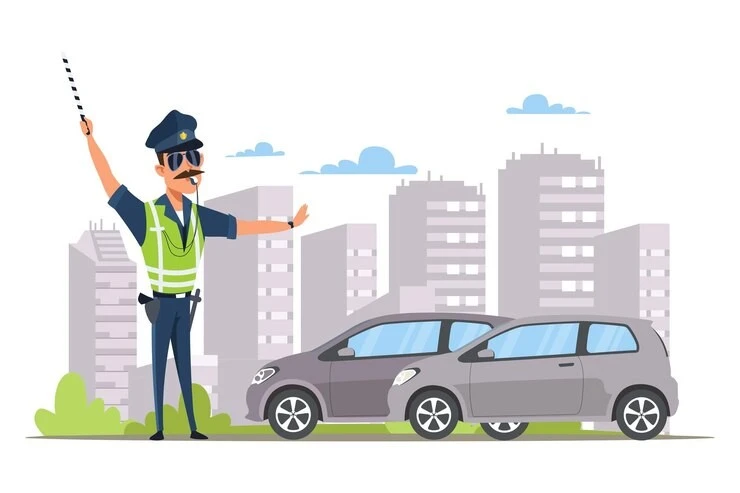 Cop allowing and stopping traffic